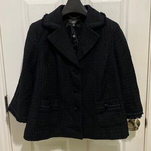 Talbots Textured Black 3/4 Sleeve Blazer Beaded Orb Buttons Size 20 Petite NWT